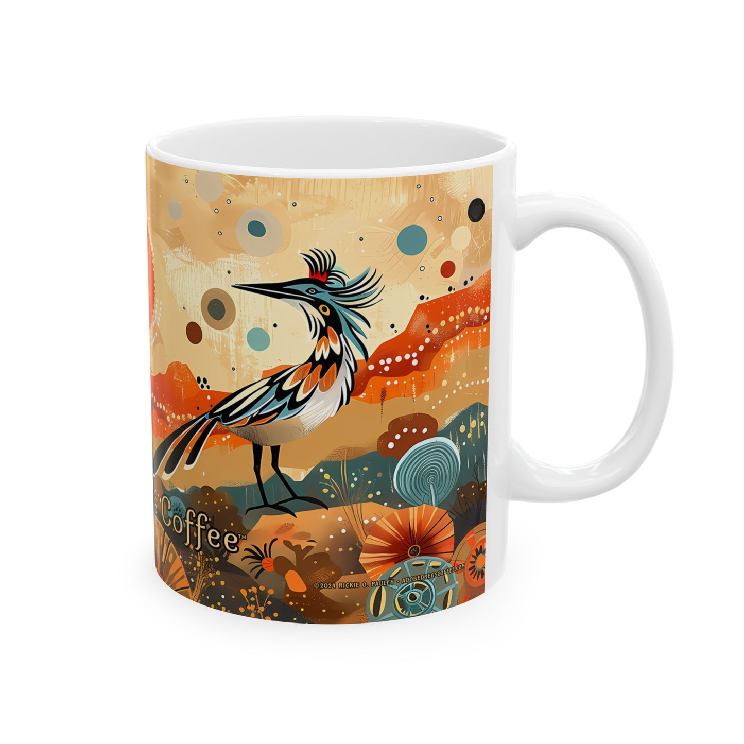 Desert Roadrunner: Adobe Dregs Coffee Ceramic Mug, 11oz.