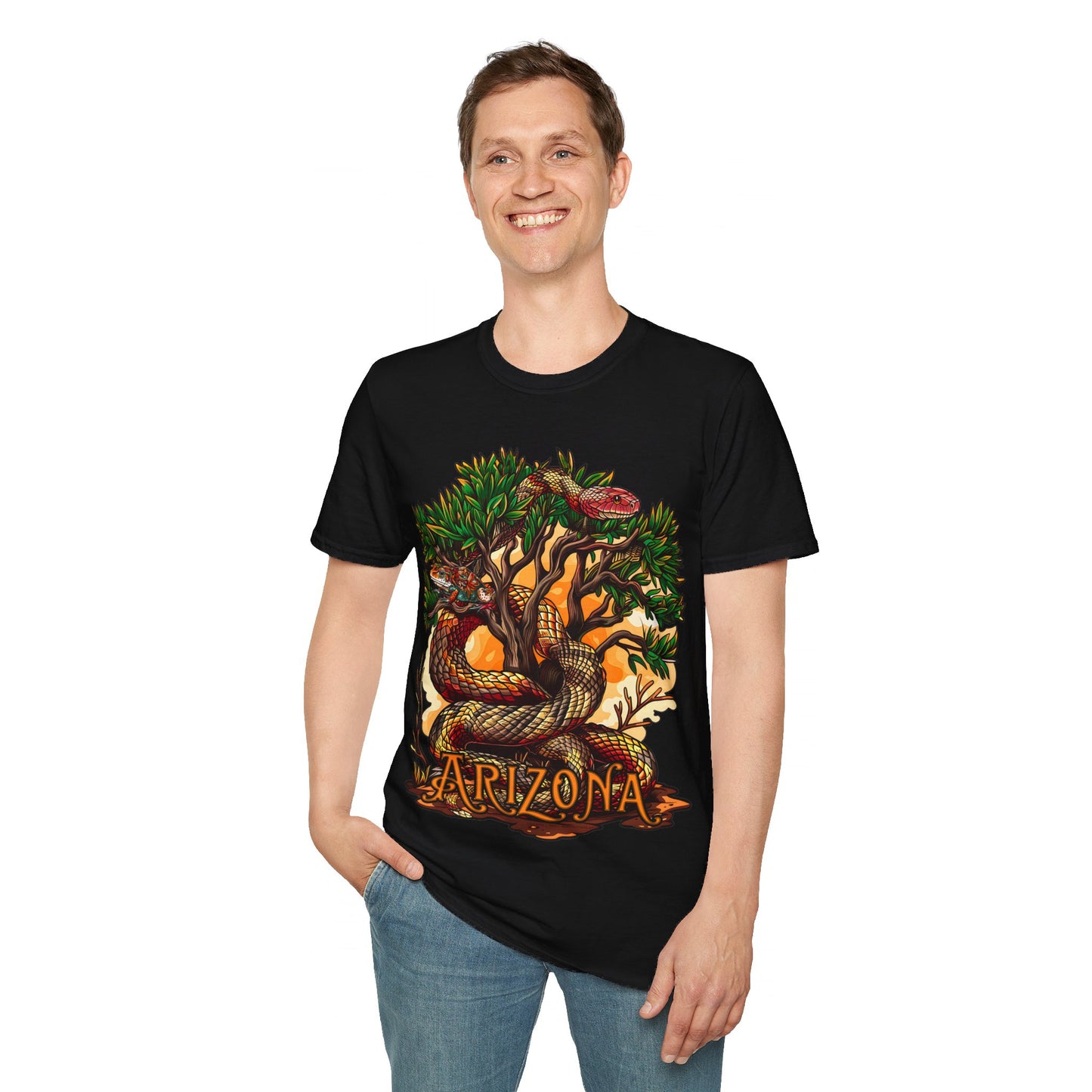 "Detached Disguise" Unisex Softstyle T-Shirt from Adobe Dregs Coffee Stash™