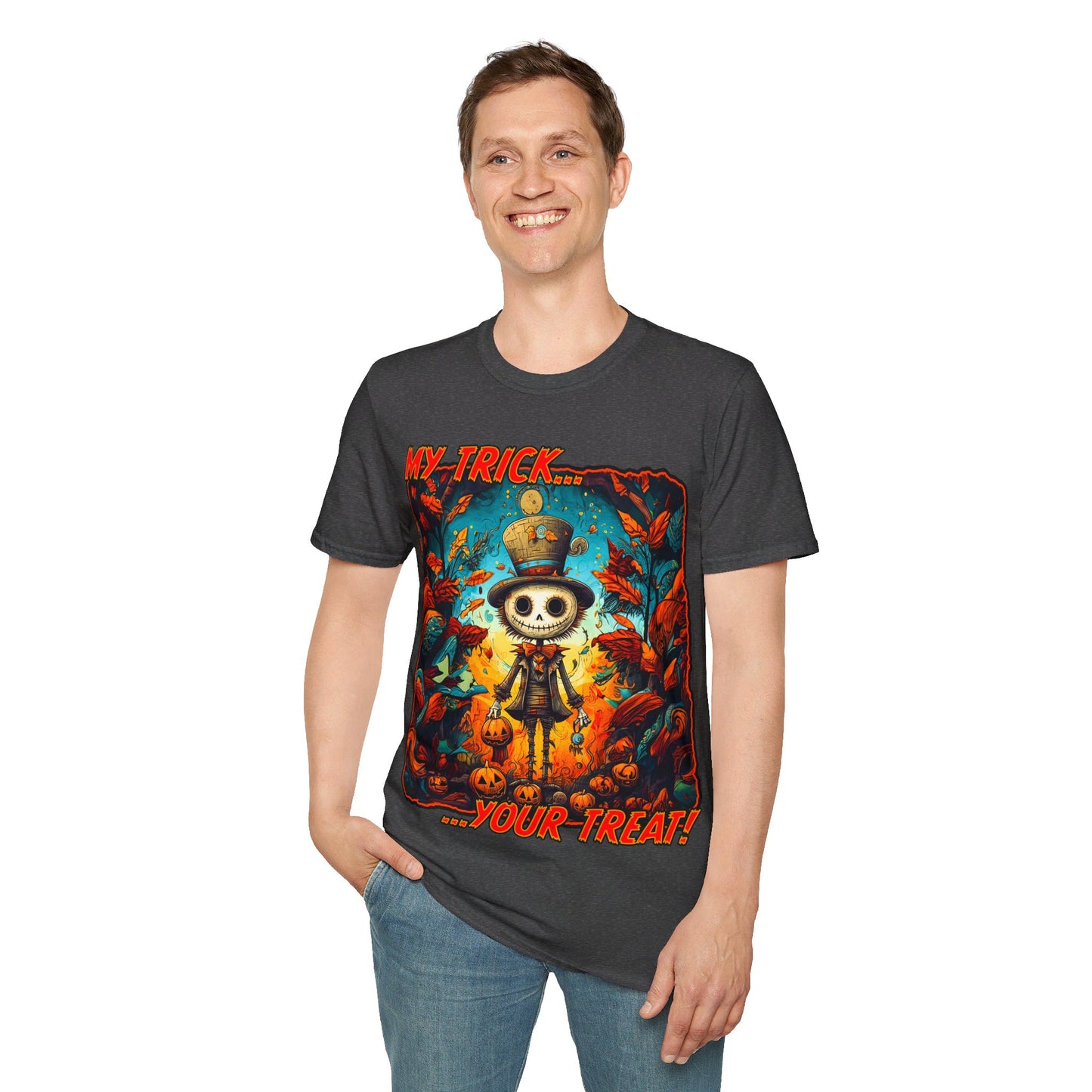 "My Trick...Your Treat!" Unisex Softstyle T-Shirt from Adobe Dregs Coffee Stash™