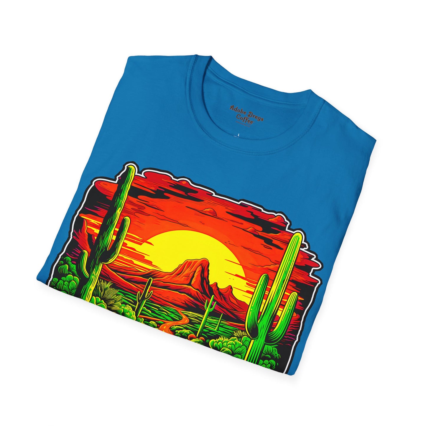 "Red Rock Road - Somewhere, Arizona" Unisex Softstyle T-Shirt from Adobe Dregs Coffee Stash™