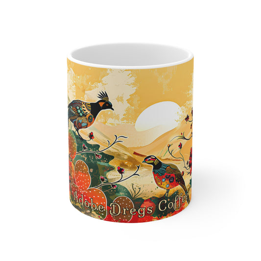 "Colorful Quail" 11oz Coffee Mug, from Adobe Dregs Coffee Stash™