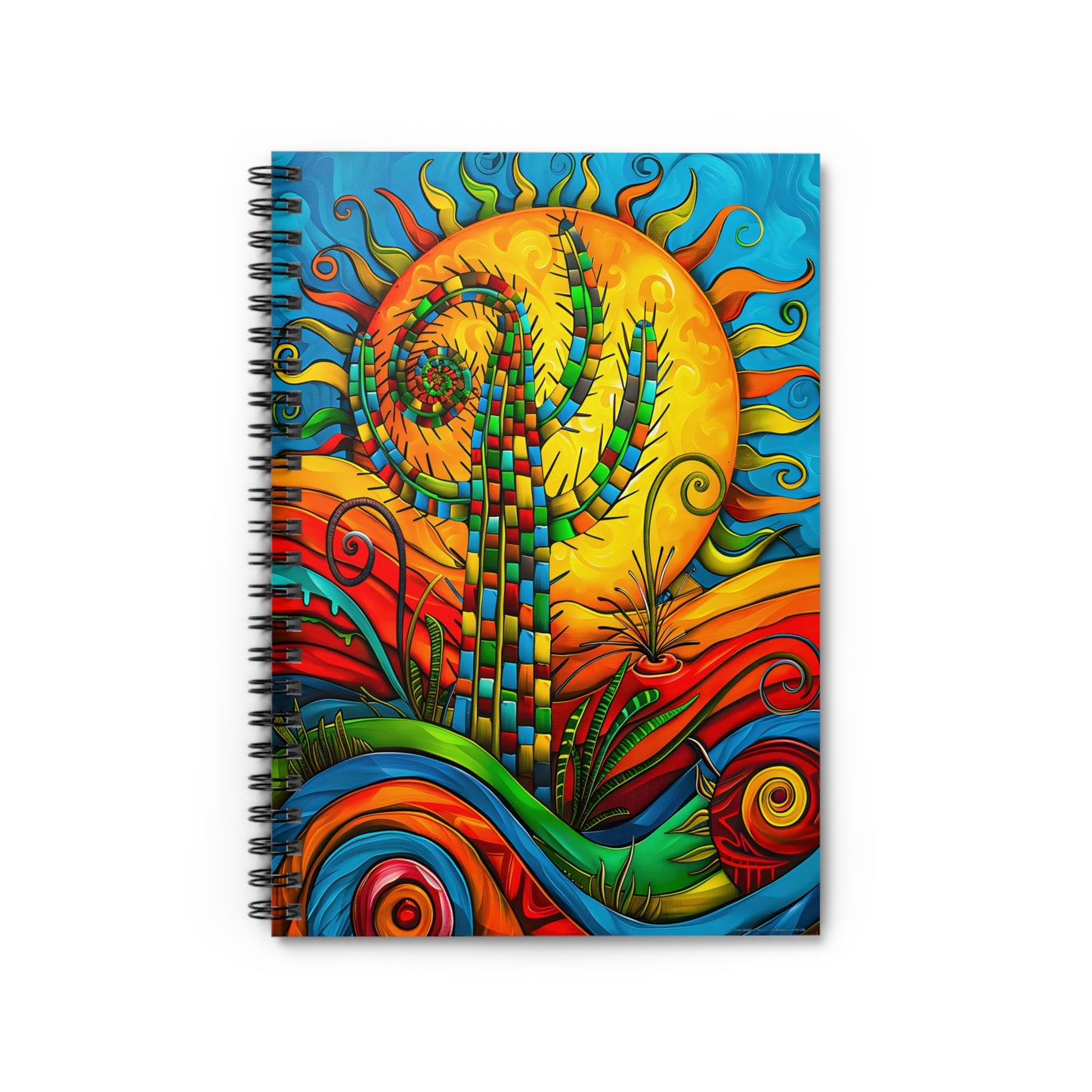 "Patchwork Saguaro" A Journal & Spiral Notebook - Ruled Line From Adobe Dregs Coffee Stash™