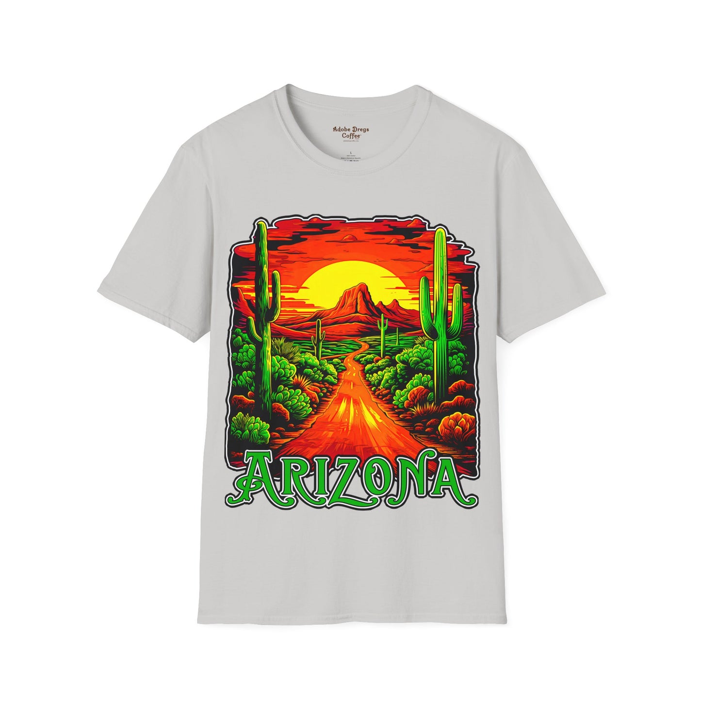 "Red Rock Road - Somewhere, Arizona" Unisex Softstyle T-Shirt from Adobe Dregs Coffee Stash™