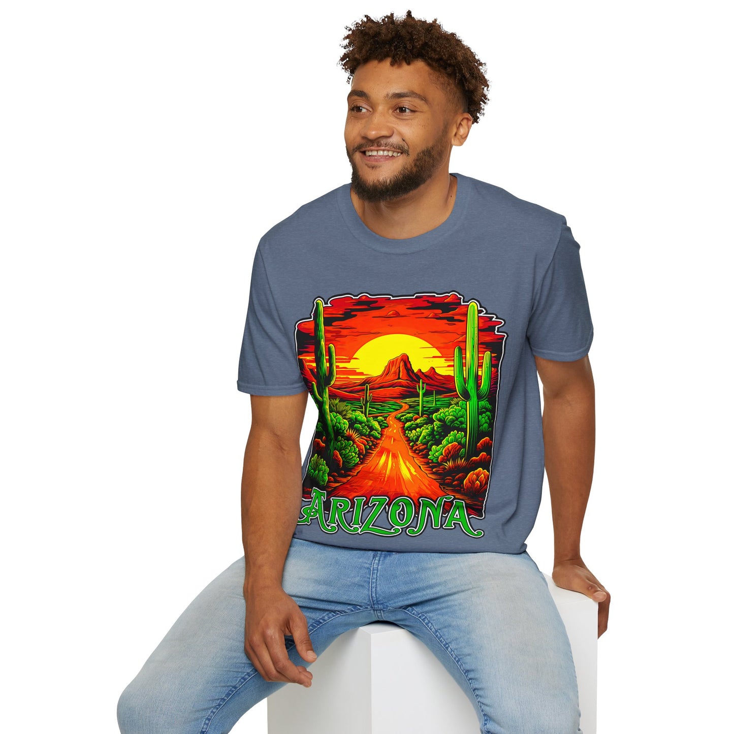 "Red Rock Road - Somewhere, Arizona" Unisex Softstyle T-Shirt from Adobe Dregs Coffee Stash™