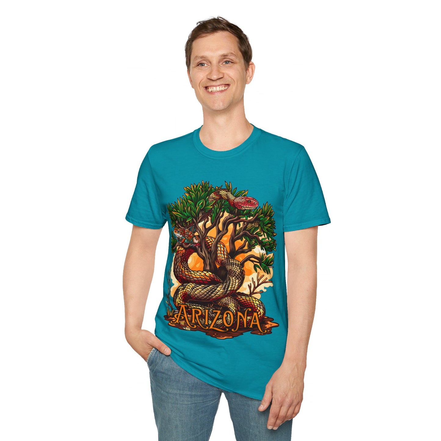 "Detached Disguise" Unisex Softstyle T-Shirt from Adobe Dregs Coffee Stash™