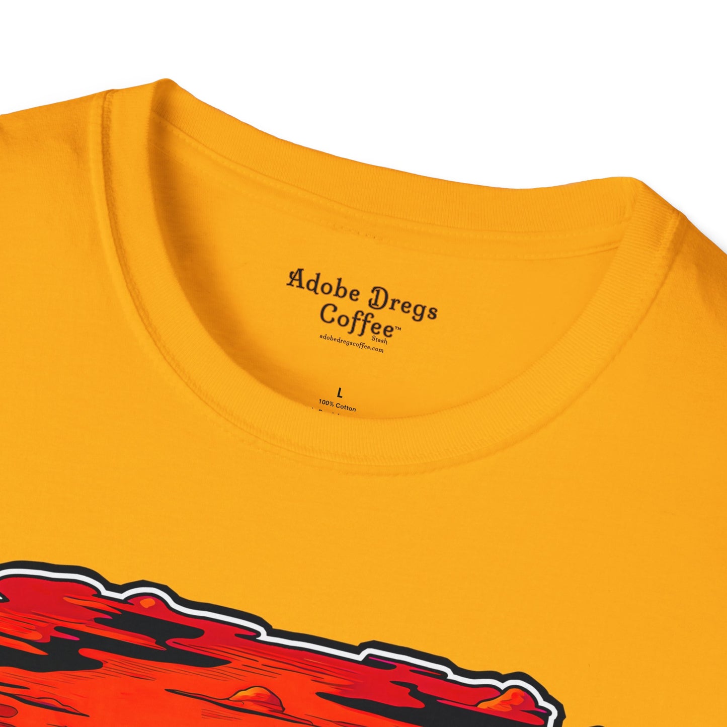 "Red Rock Road - Somewhere, Arizona" Unisex Softstyle T-Shirt from Adobe Dregs Coffee Stash™