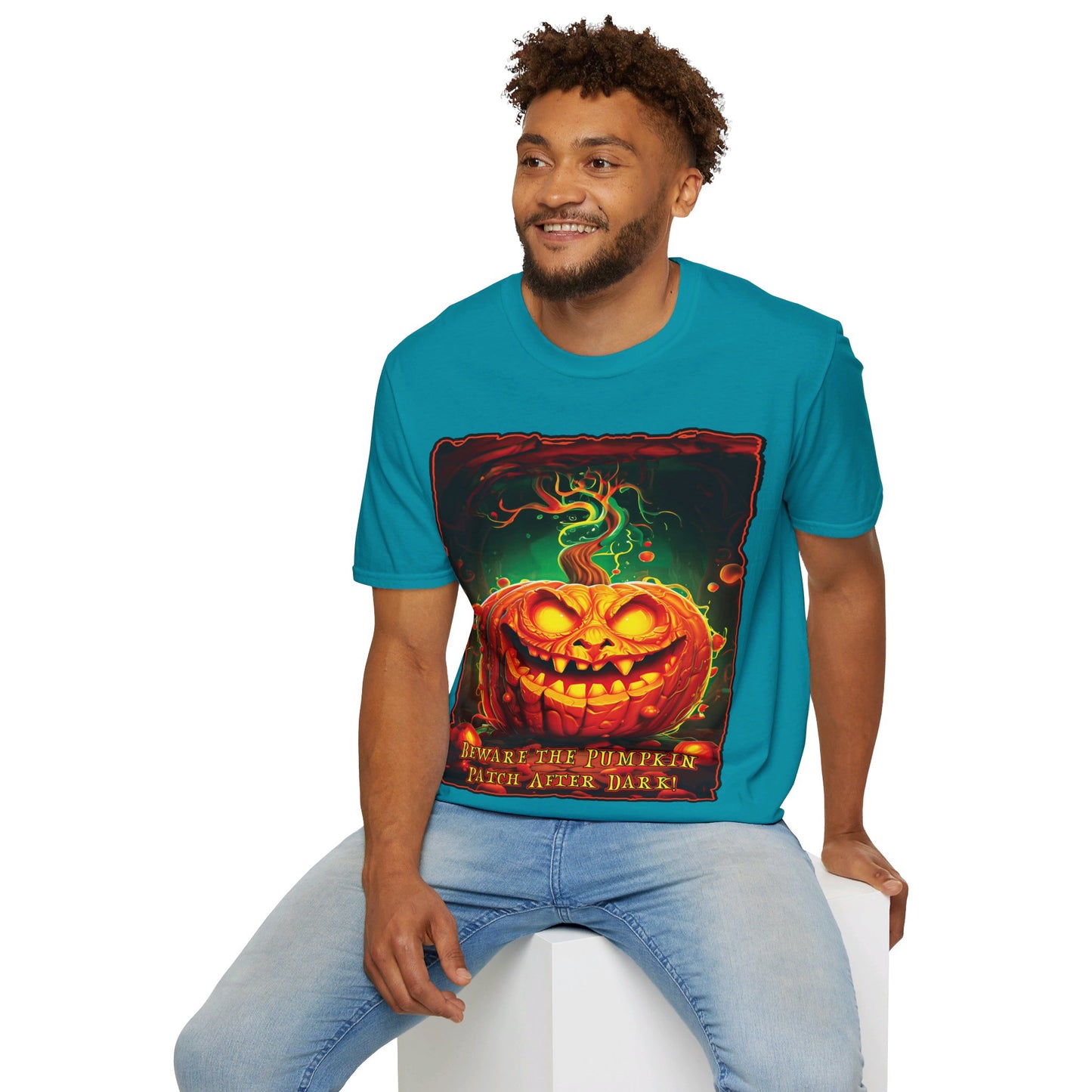 "Beware the Pumpkin Patch..." Unisex Softstyle T-Shirt from Adobe Dregs Coffee Stash™