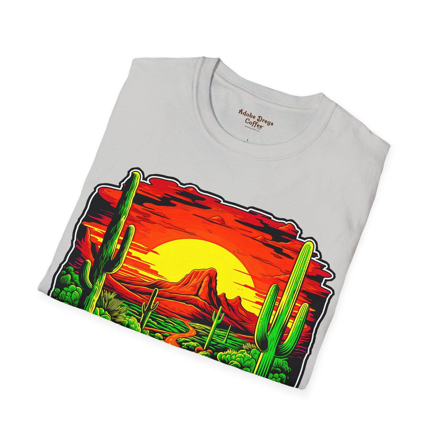 "Red Rock Road - Somewhere, Arizona" Unisex Softstyle T-Shirt from Adobe Dregs Coffee Stash™