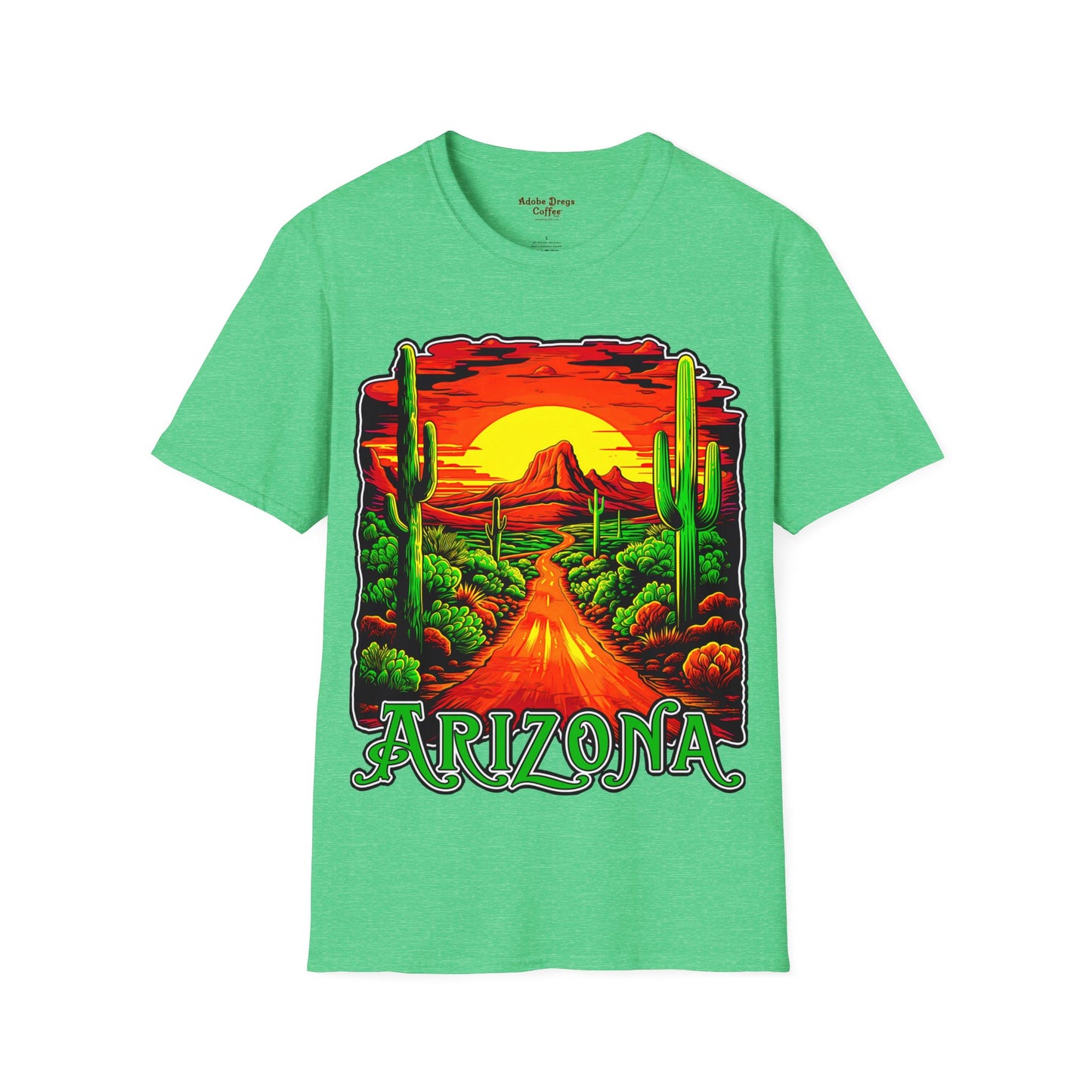 "Red Rock Road - Somewhere, Arizona" Unisex Softstyle T-Shirt from Adobe Dregs Coffee Stash™