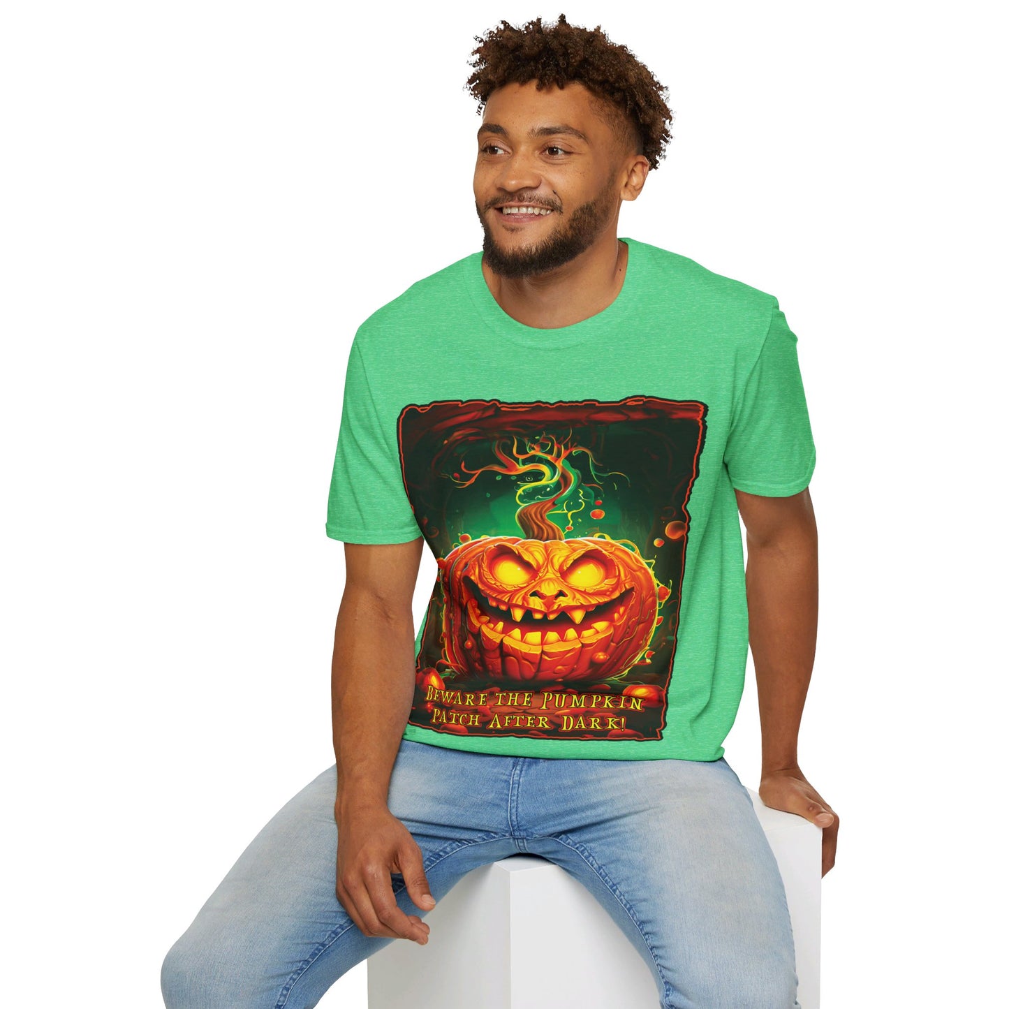 "Beware the Pumpkin Patch..." Unisex Softstyle T-Shirt from Adobe Dregs Coffee Stash™