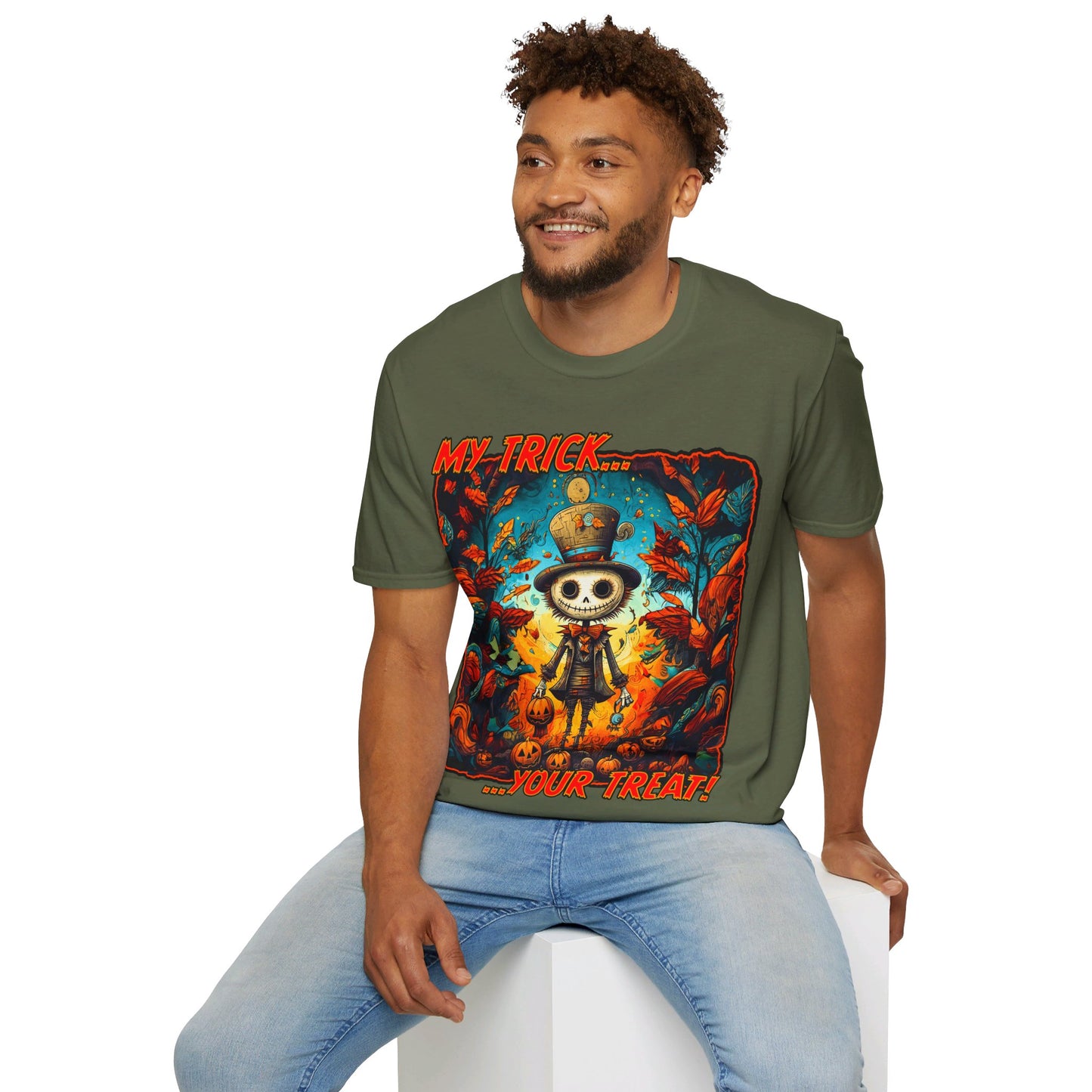 "My Trick...Your Treat!" Unisex Softstyle T-Shirt from Adobe Dregs Coffee Stash™