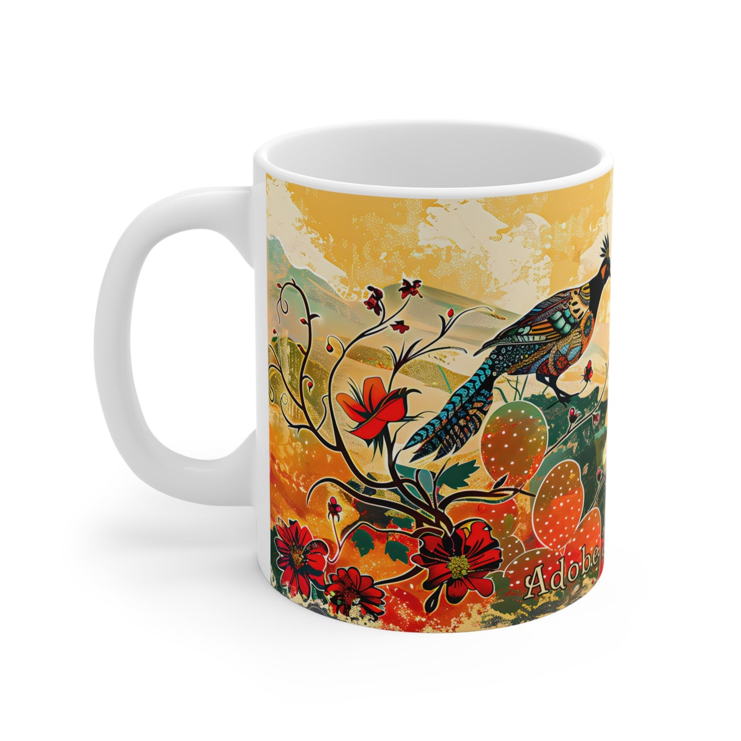 "Colorful Quail" 11oz Coffee Mug, from Adobe Dregs Coffee Stash™