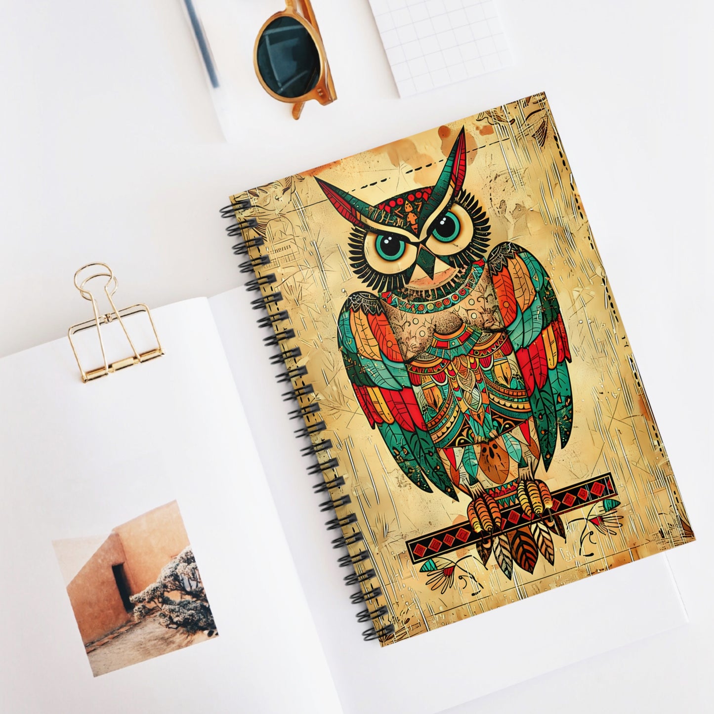 "Owl Feathers" A Journal & Spiral Notebook - Ruled Line From Adobe Dregs Coffee Stash™