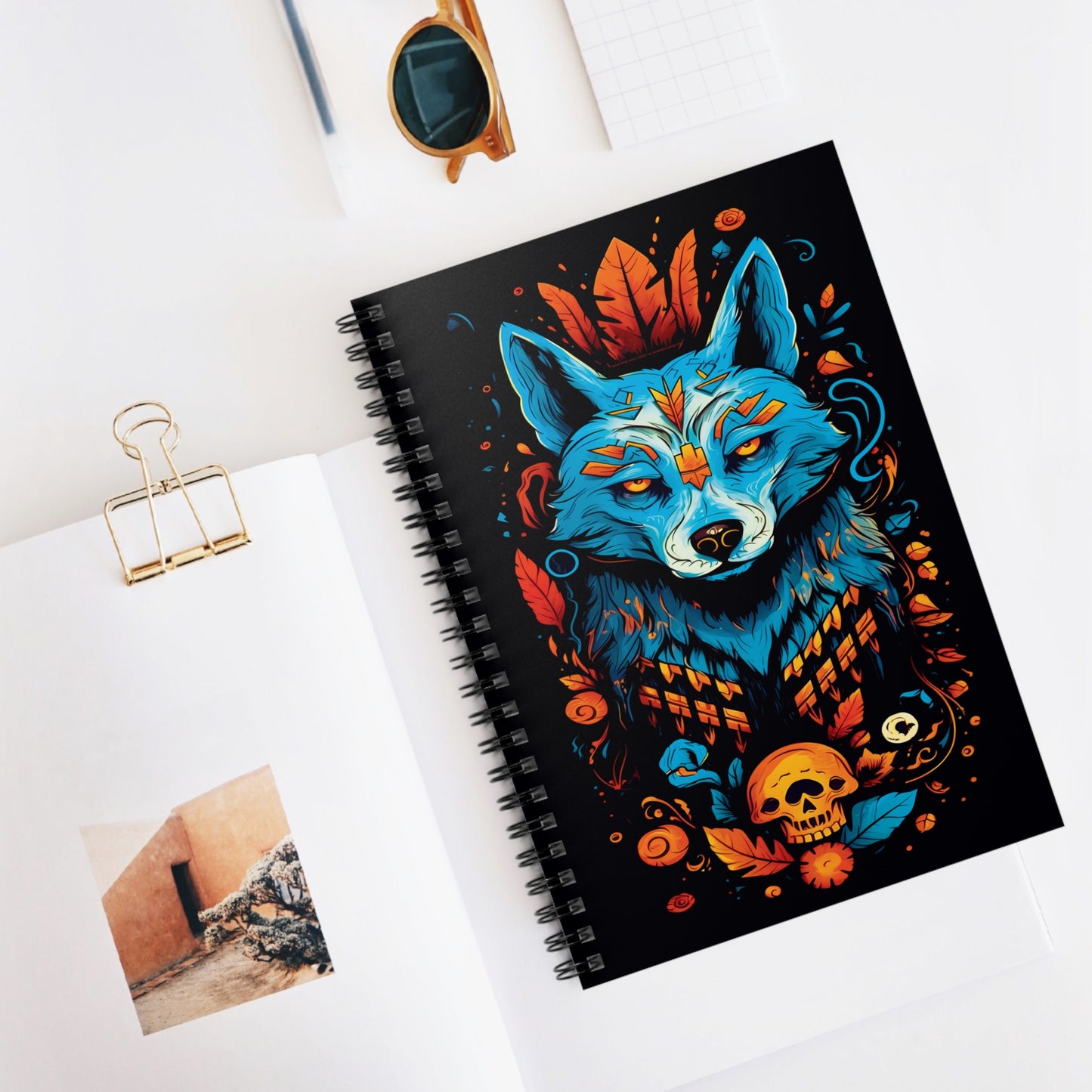 Wolf Design Spiral Notebook - Ruled Line by Adobe Dregs Coffee Stash™