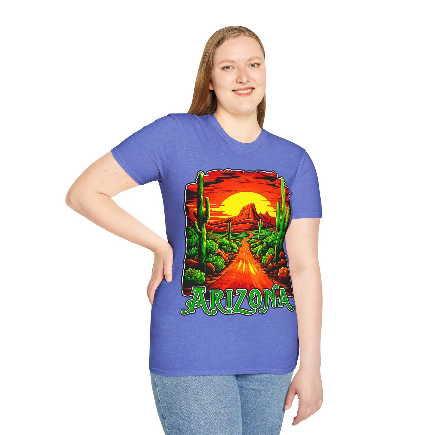 "Red Rock Road - Somewhere, Arizona" Unisex Softstyle T-Shirt from Adobe Dregs Coffee Stash™