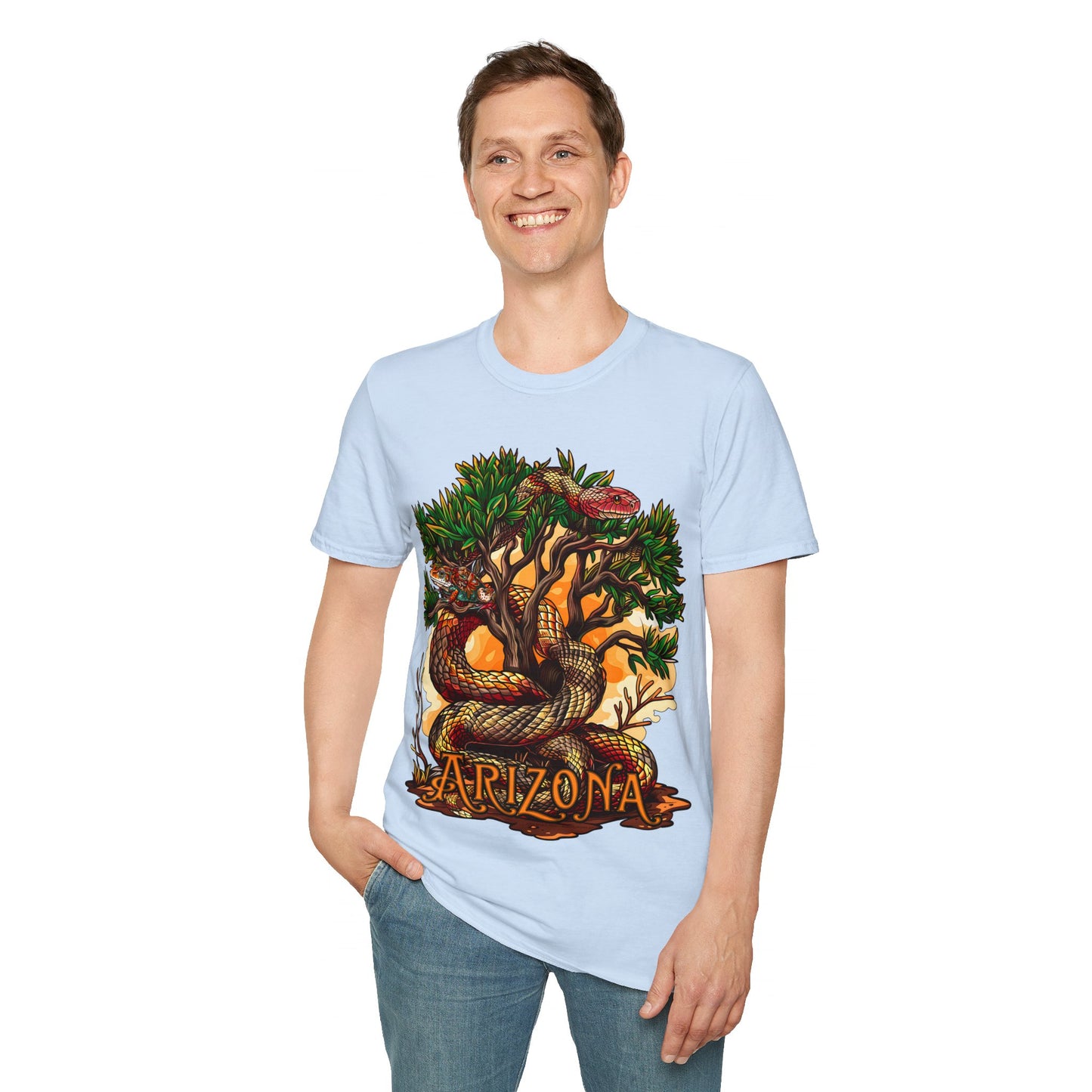 "Detached Disguise" Unisex Softstyle T-Shirt from Adobe Dregs Coffee Stash™