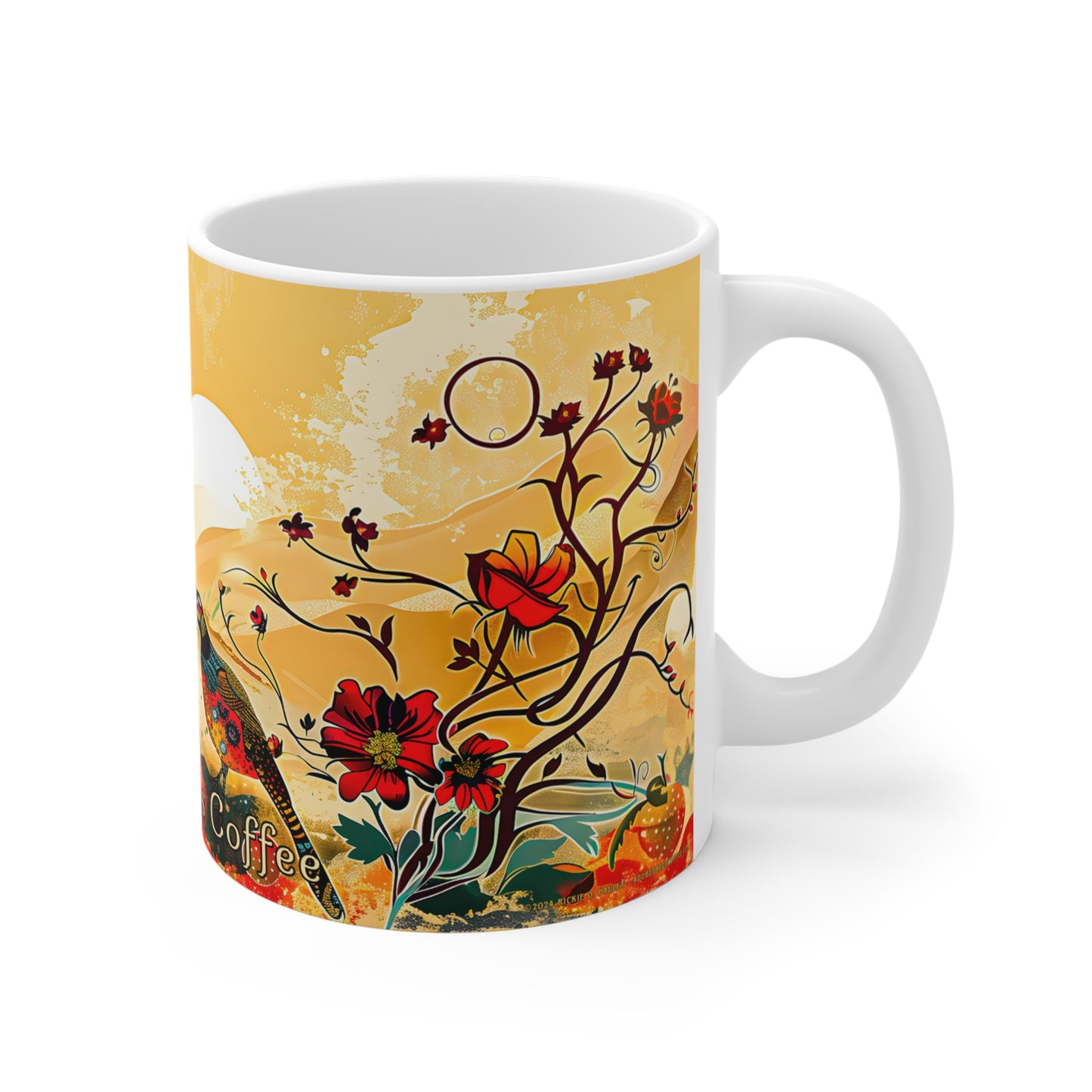 "Colorful Quail" 11oz Coffee Mug, from Adobe Dregs Coffee Stash™