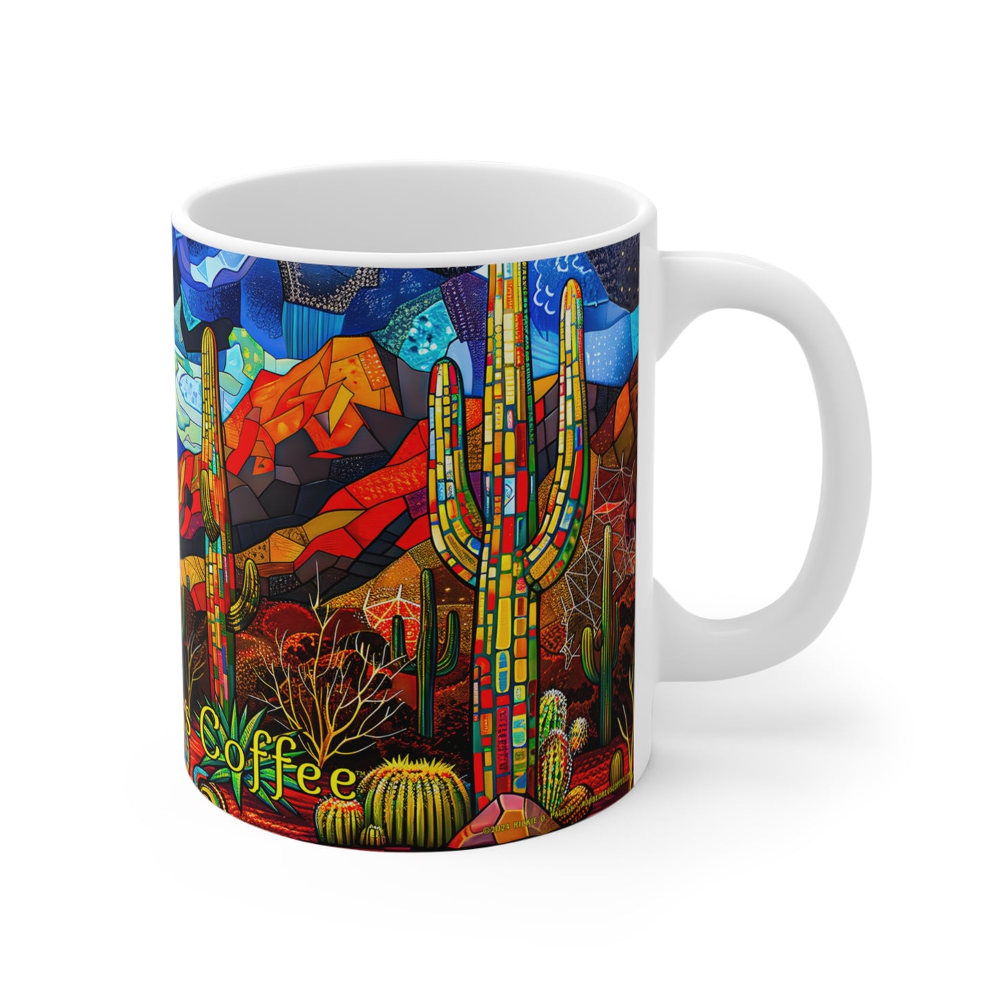 "A Patchwork Desert Camp" 11oz Coffee Mug, from Adobe Dregs Coffee Stash™