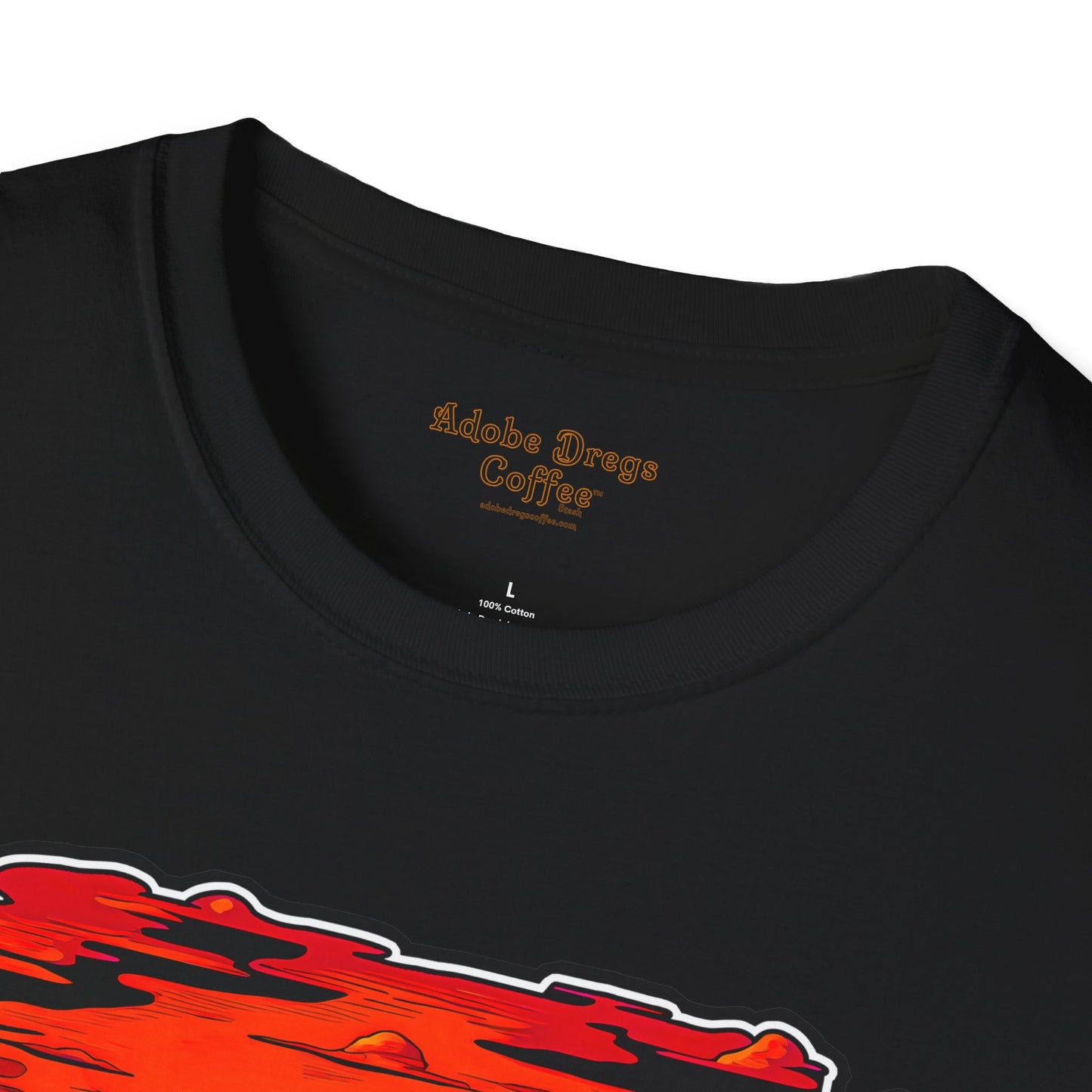 "Red Rock Road - Somewhere, Arizona" Unisex Softstyle T-Shirt from Adobe Dregs Coffee Stash™