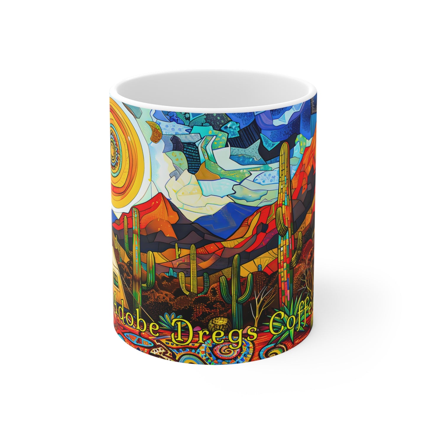 "A Patchwork Desert Camp" 11oz Coffee Mug, from Adobe Dregs Coffee Stash™