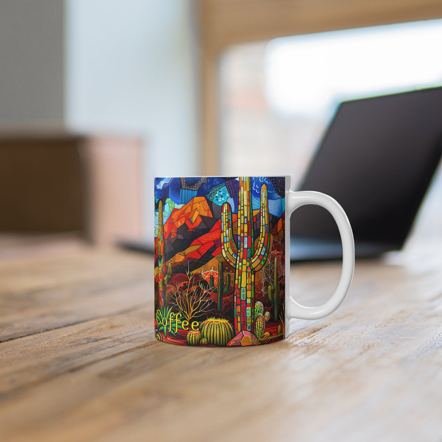 "A Patchwork Desert Camp" 11oz Coffee Mug, from Adobe Dregs Coffee Stash™