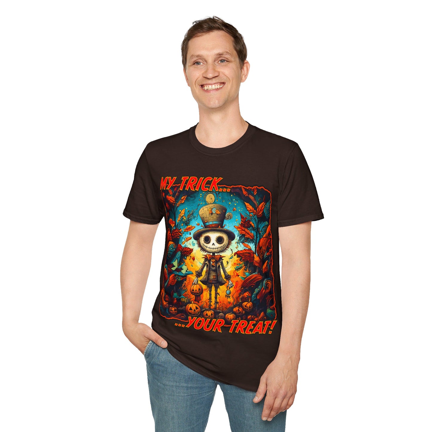 "My Trick...Your Treat!" Unisex Softstyle T-Shirt from Adobe Dregs Coffee Stash™