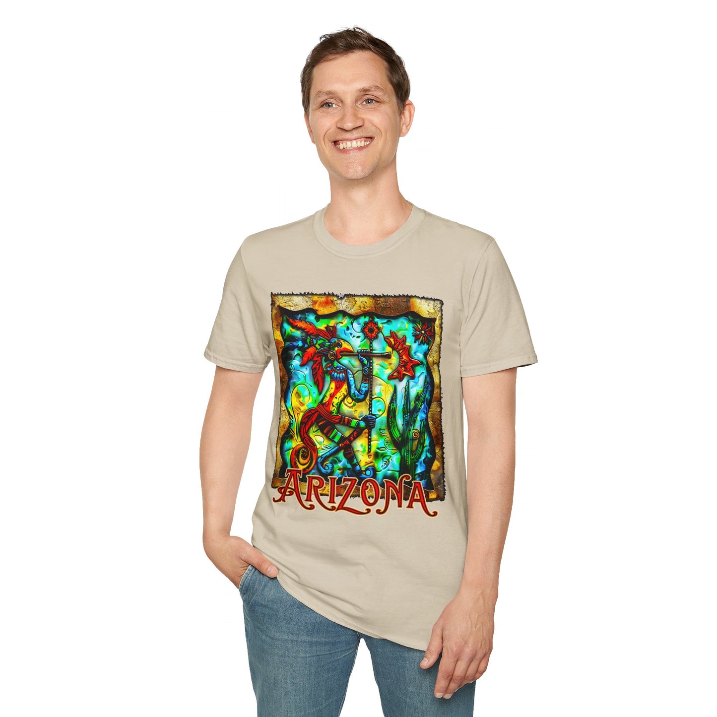 "Masked Entity" Unisex Softstyle T-Shirt from Adobe Dregs Coffee Stash™