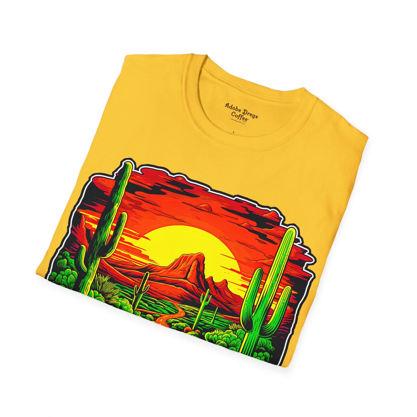 "Red Rock Road - Somewhere, Arizona" Unisex Softstyle T-Shirt from Adobe Dregs Coffee Stash™