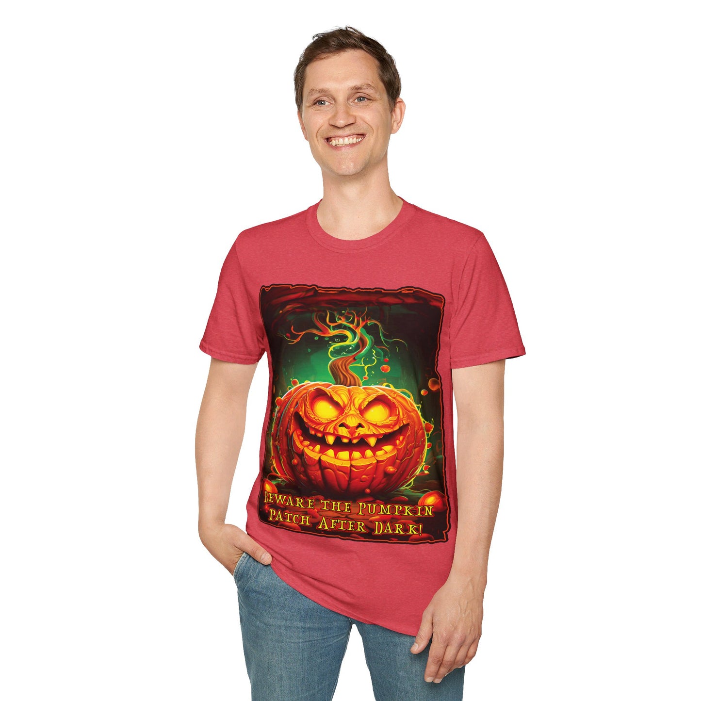 "Beware the Pumpkin Patch..." Unisex Softstyle T-Shirt from Adobe Dregs Coffee Stash™