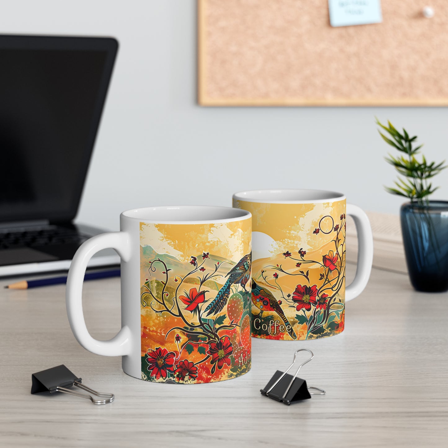 "Colorful Quail" 11oz Coffee Mug, from Adobe Dregs Coffee Stash™