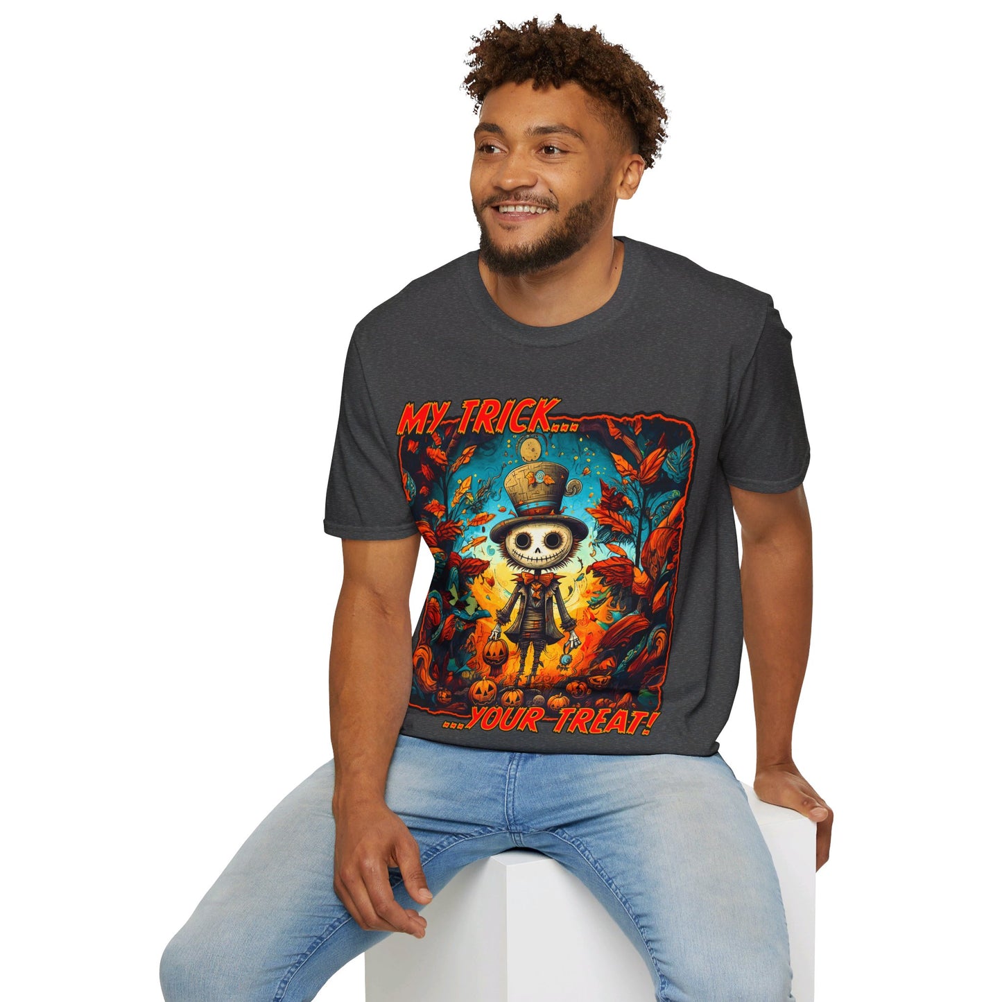 "My Trick...Your Treat!" Unisex Softstyle T-Shirt from Adobe Dregs Coffee Stash™