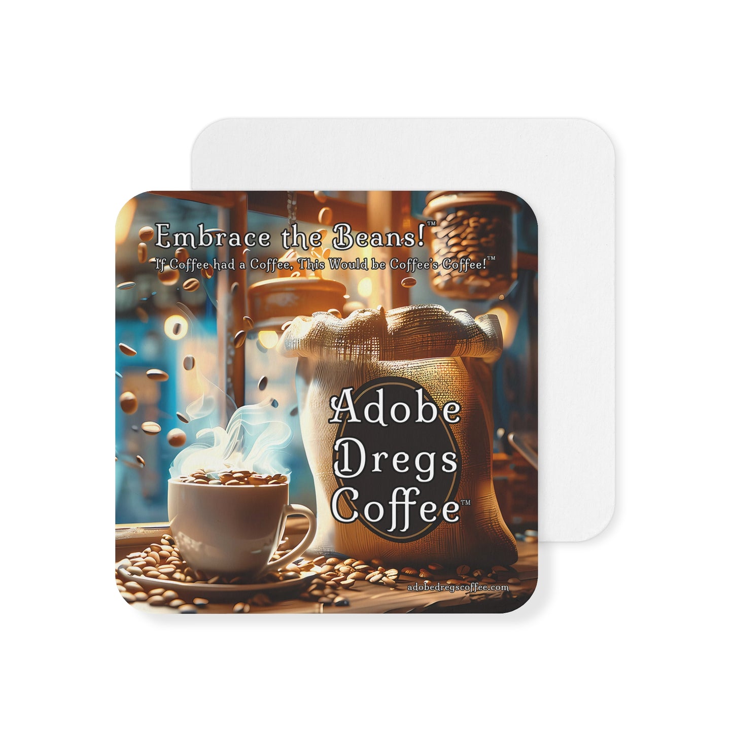 Adobe Dregs Coffee™ Logo Coasters, Choice of 50 or 100 pieces.