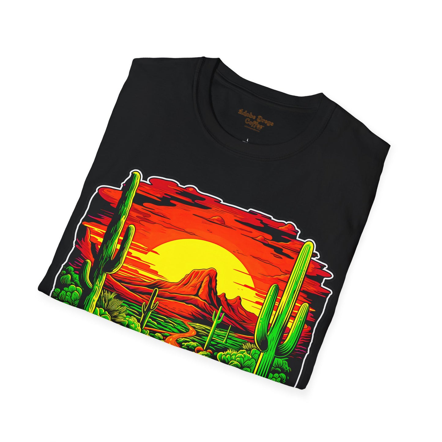 "Red Rock Road - Somewhere, Arizona" Unisex Softstyle T-Shirt from Adobe Dregs Coffee Stash™