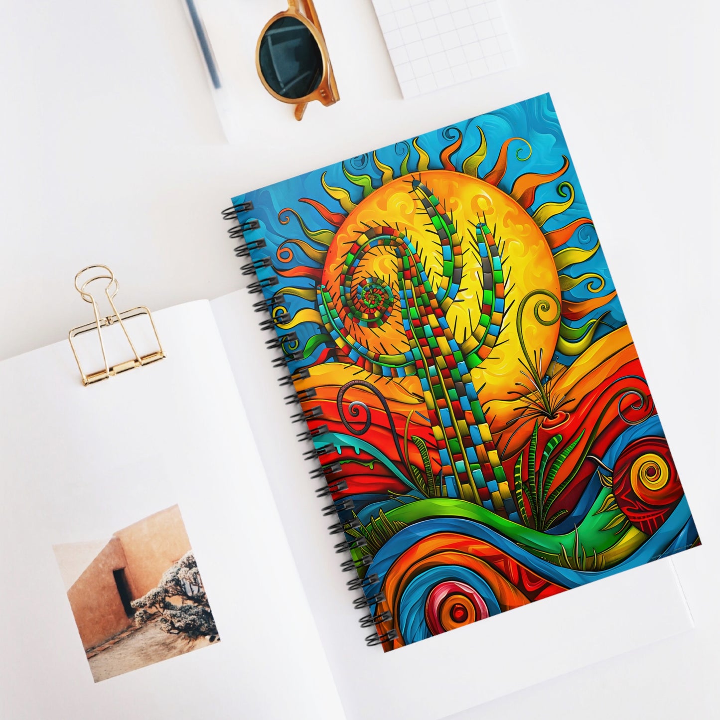 "Patchwork Saguaro" A Journal & Spiral Notebook - Ruled Line From Adobe Dregs Coffee Stash™