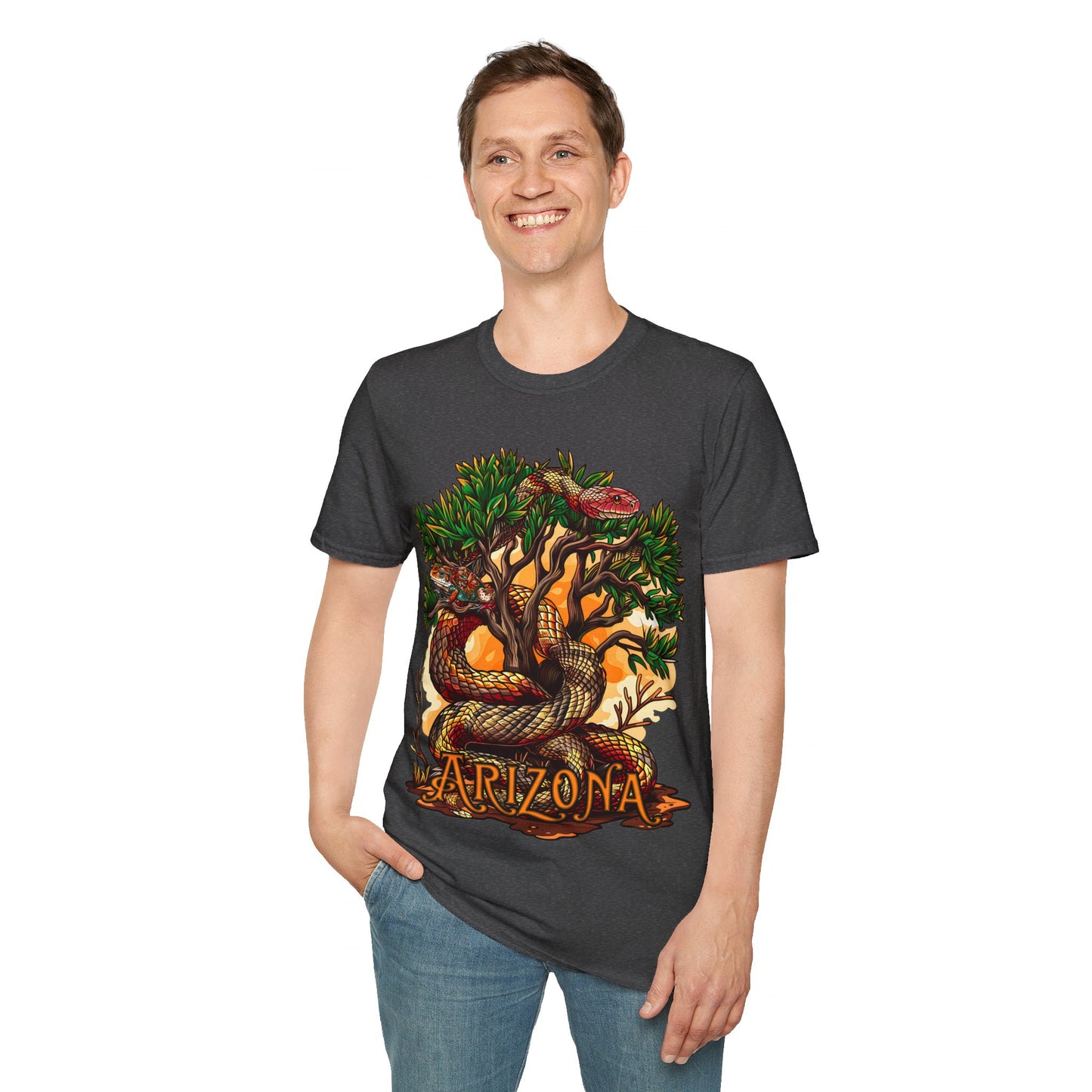 "Detached Disguise" Unisex Softstyle T-Shirt from Adobe Dregs Coffee Stash™