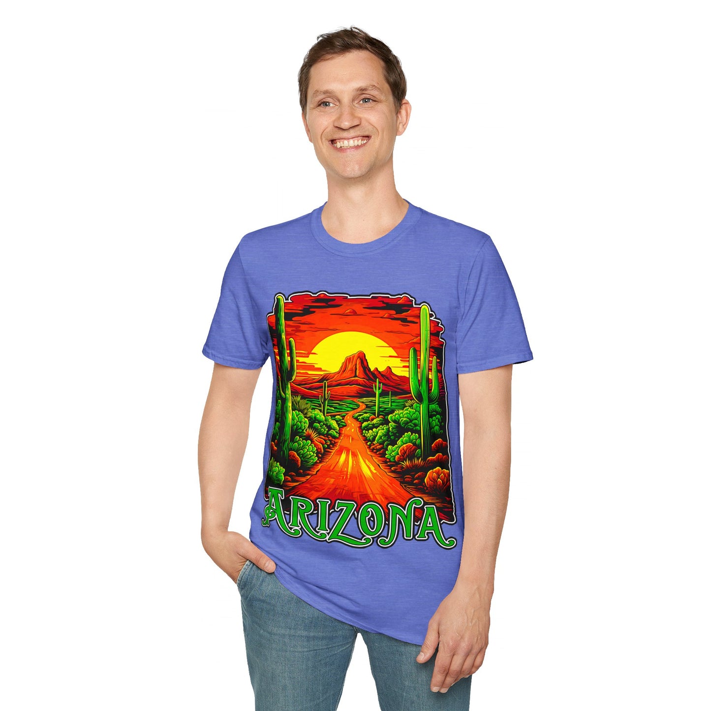 "Red Rock Road - Somewhere, Arizona" Unisex Softstyle T-Shirt from Adobe Dregs Coffee Stash™