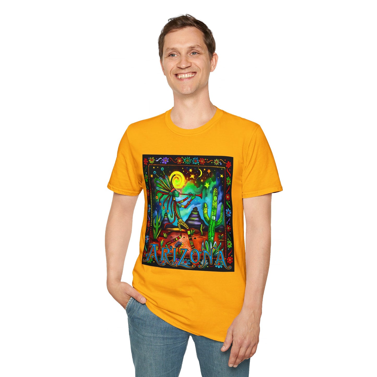 "Saguaro Serenade" Unisex Softstyle T-Shirt from Adobe Dregs Coffee Stash™