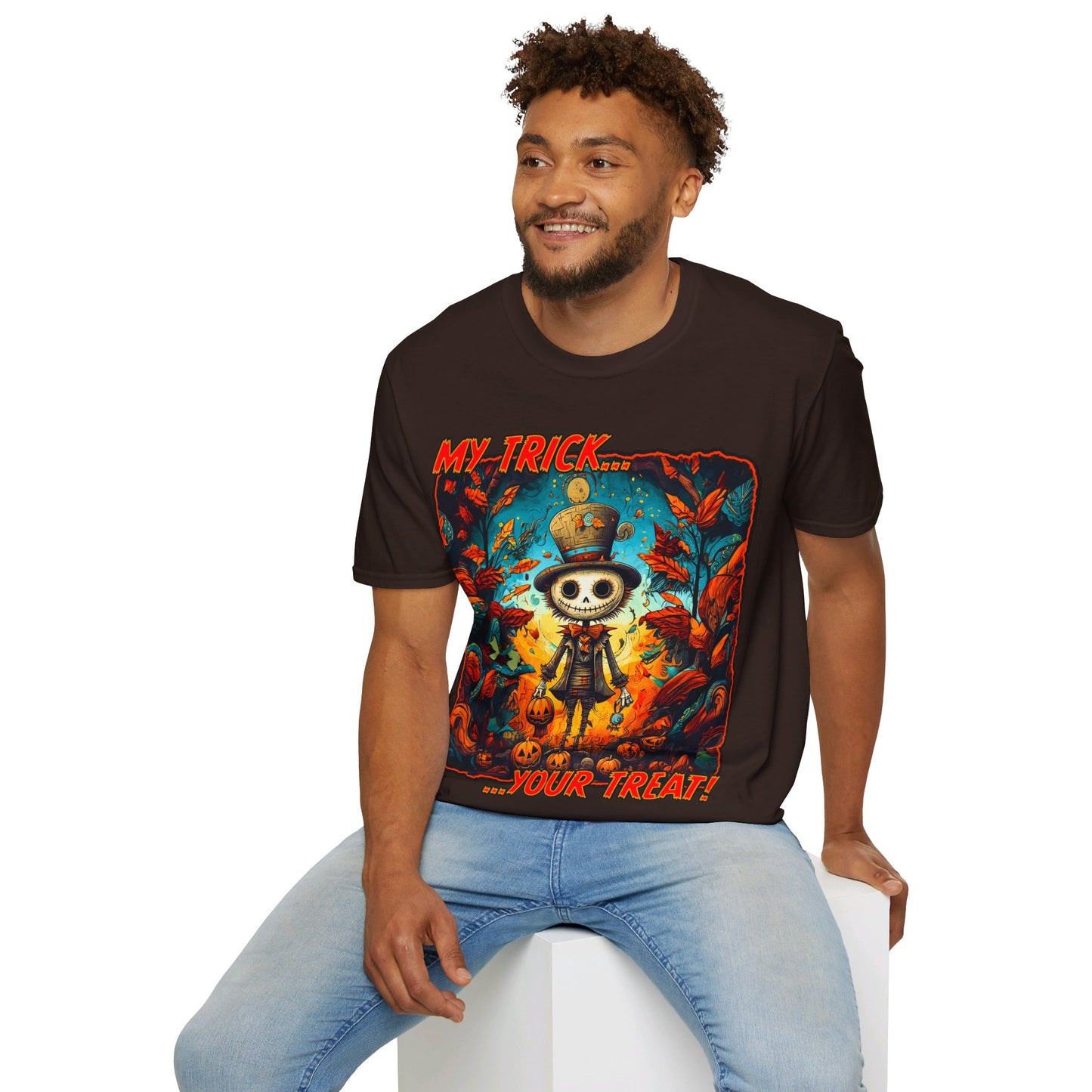 "My Trick...Your Treat!" Unisex Softstyle T-Shirt from Adobe Dregs Coffee Stash™