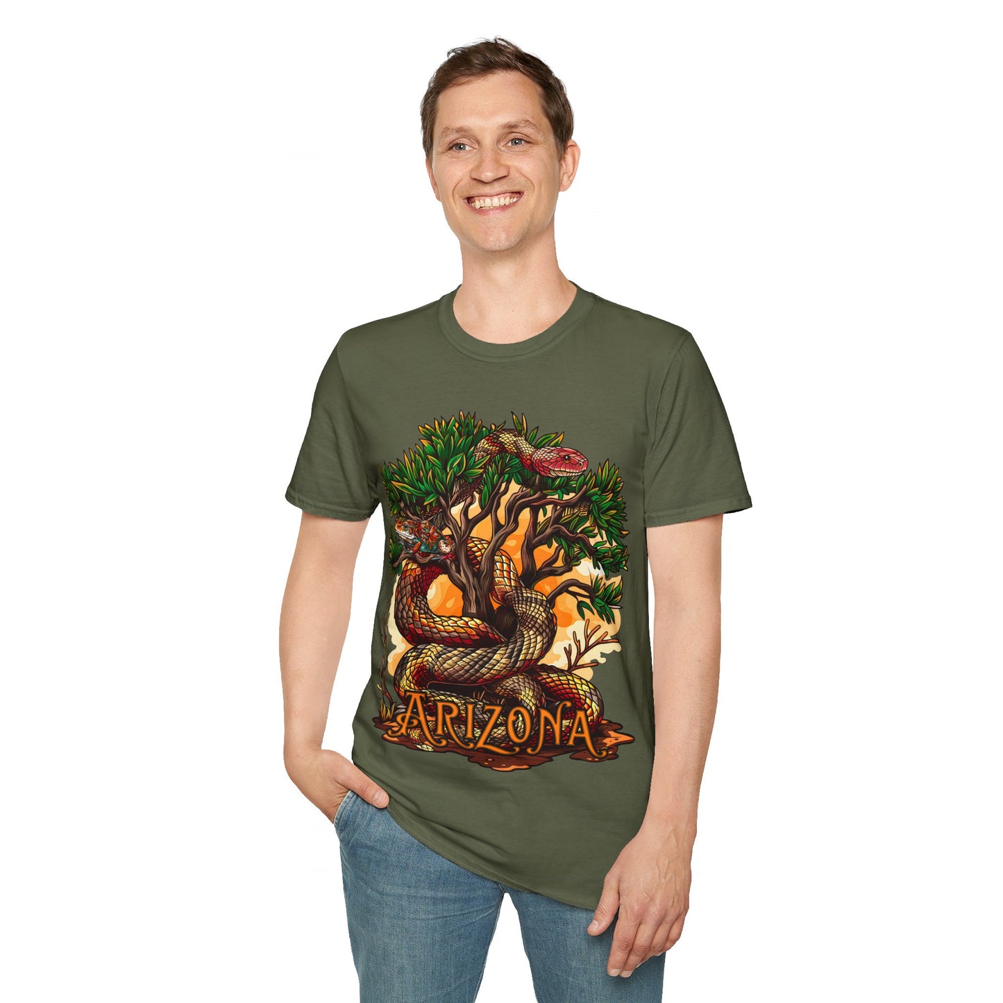 "Detached Disguise" Unisex Softstyle T-Shirt from Adobe Dregs Coffee Stash™