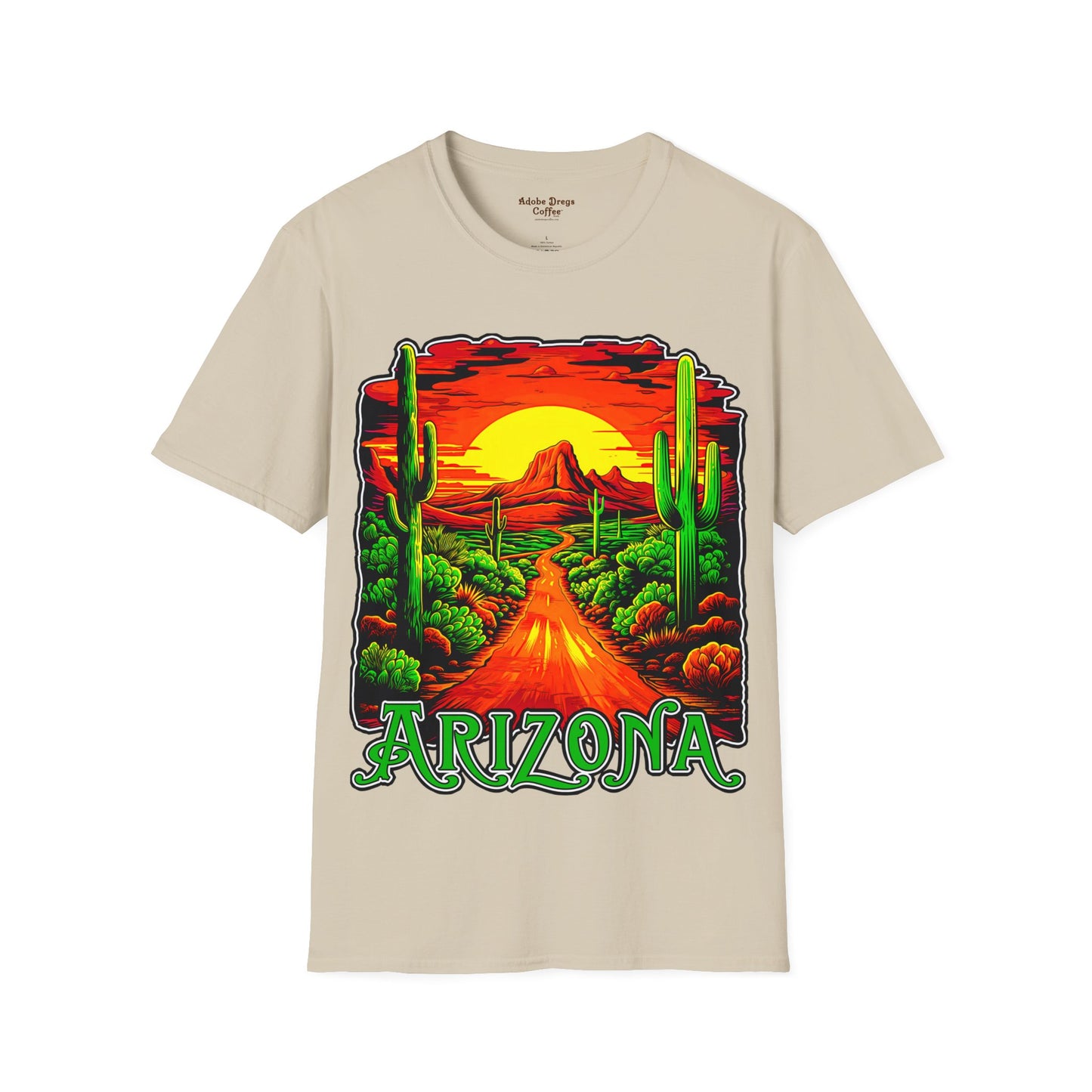 "Red Rock Road - Somewhere, Arizona" Unisex Softstyle T-Shirt from Adobe Dregs Coffee Stash™