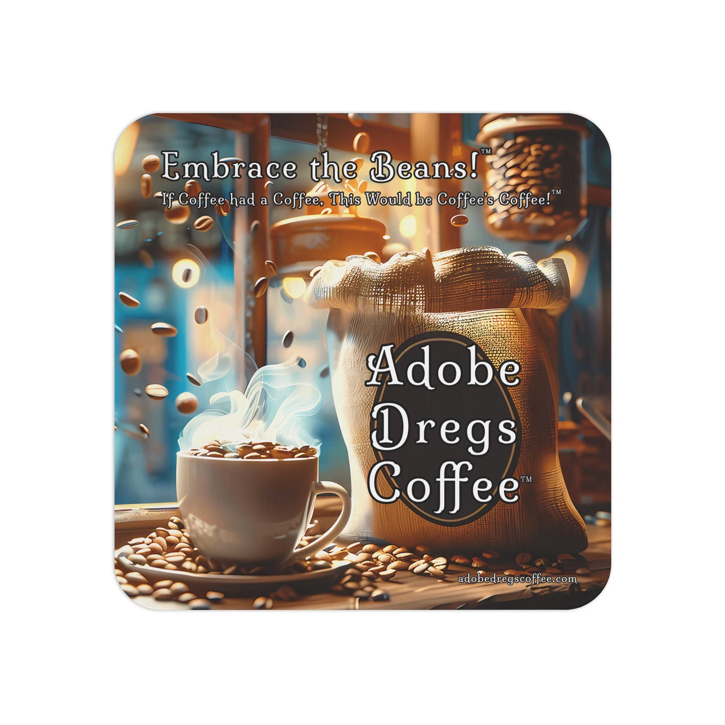 Adobe Dregs Coffee™ Logo Coasters, Choice of 50 or 100 pieces.