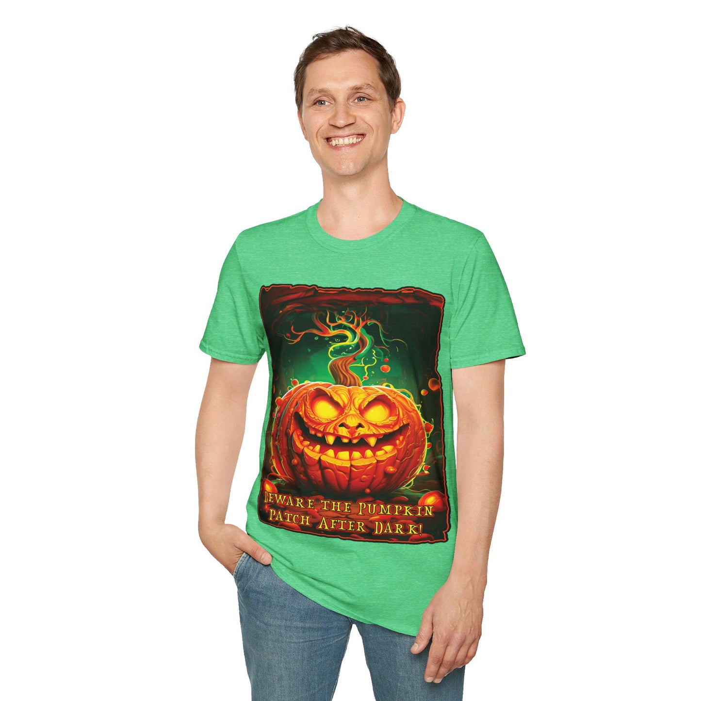 "Beware the Pumpkin Patch..." Unisex Softstyle T-Shirt from Adobe Dregs Coffee Stash™