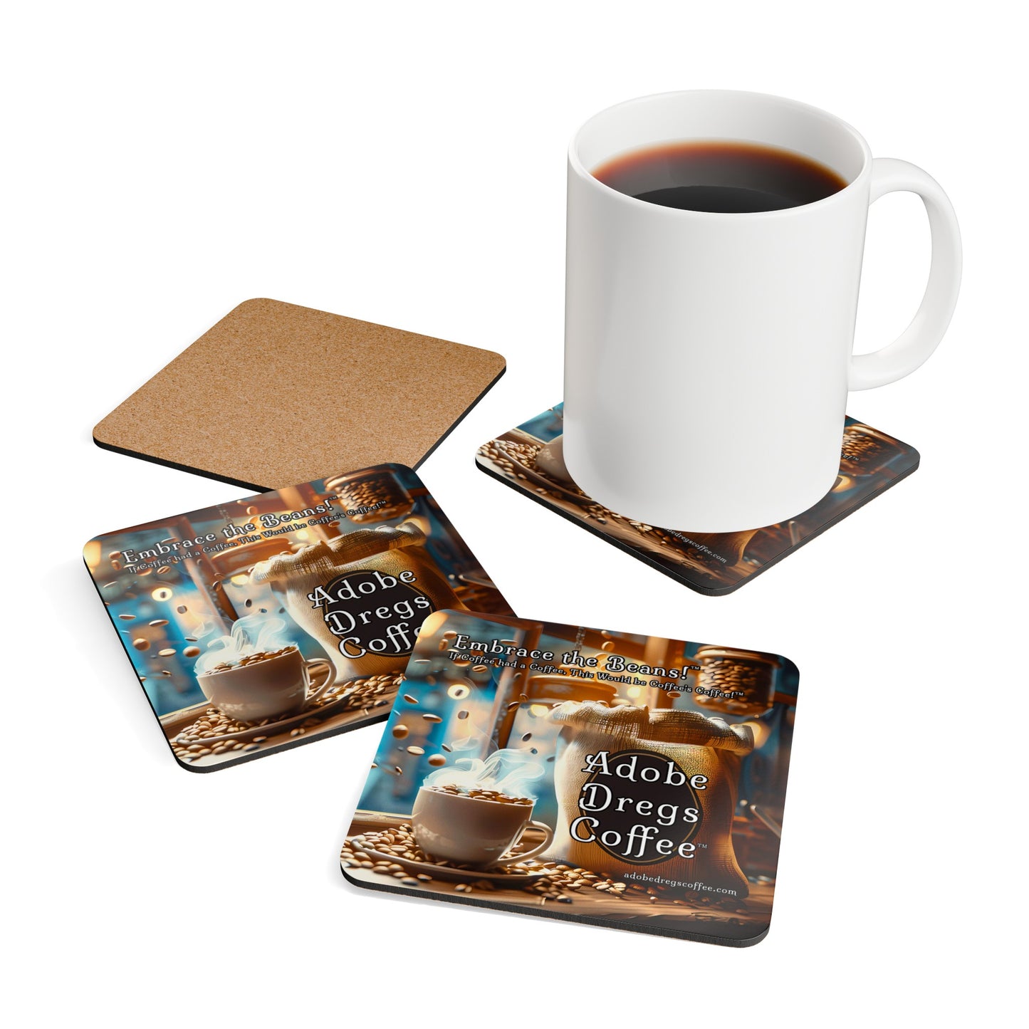 Adobe Dregs Coffee™ Logo Corkwood Coaster (Set of 4)