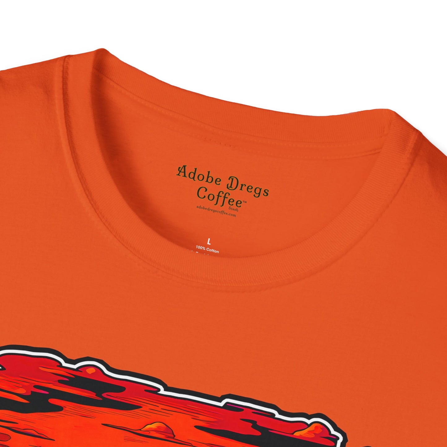 "Red Rock Road - Somewhere, Arizona" Unisex Softstyle T-Shirt from Adobe Dregs Coffee Stash™