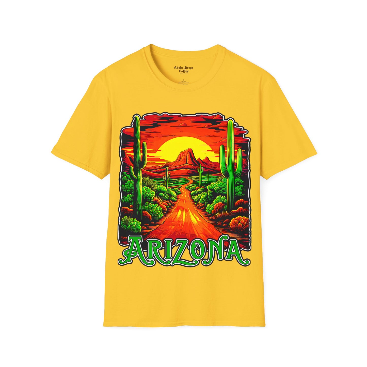 "Red Rock Road - Somewhere, Arizona" Unisex Softstyle T-Shirt from Adobe Dregs Coffee Stash™