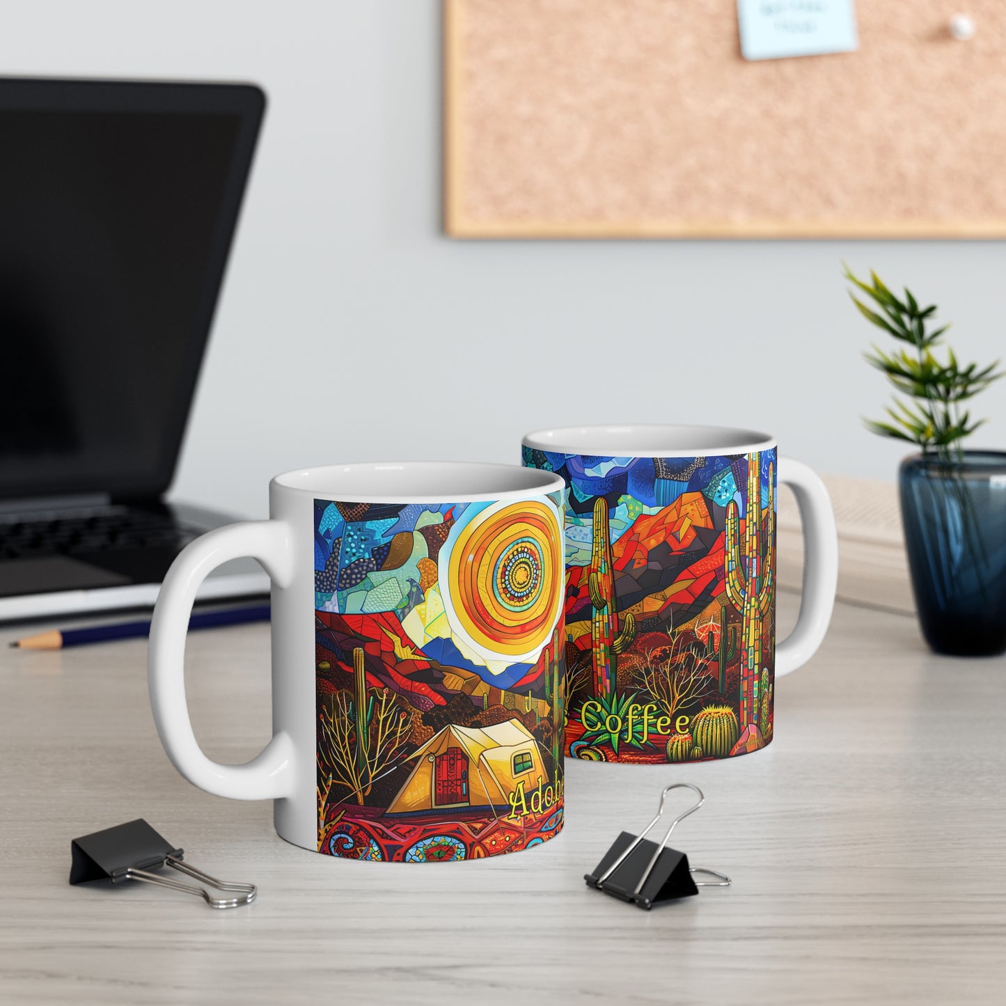 "A Patchwork Desert Camp" 11oz Coffee Mug, from Adobe Dregs Coffee Stash™