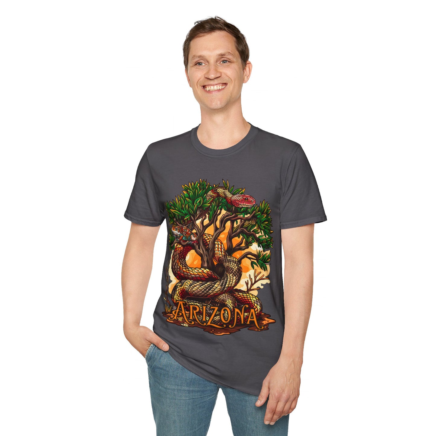 "Detached Disguise" Unisex Softstyle T-Shirt from Adobe Dregs Coffee Stash™